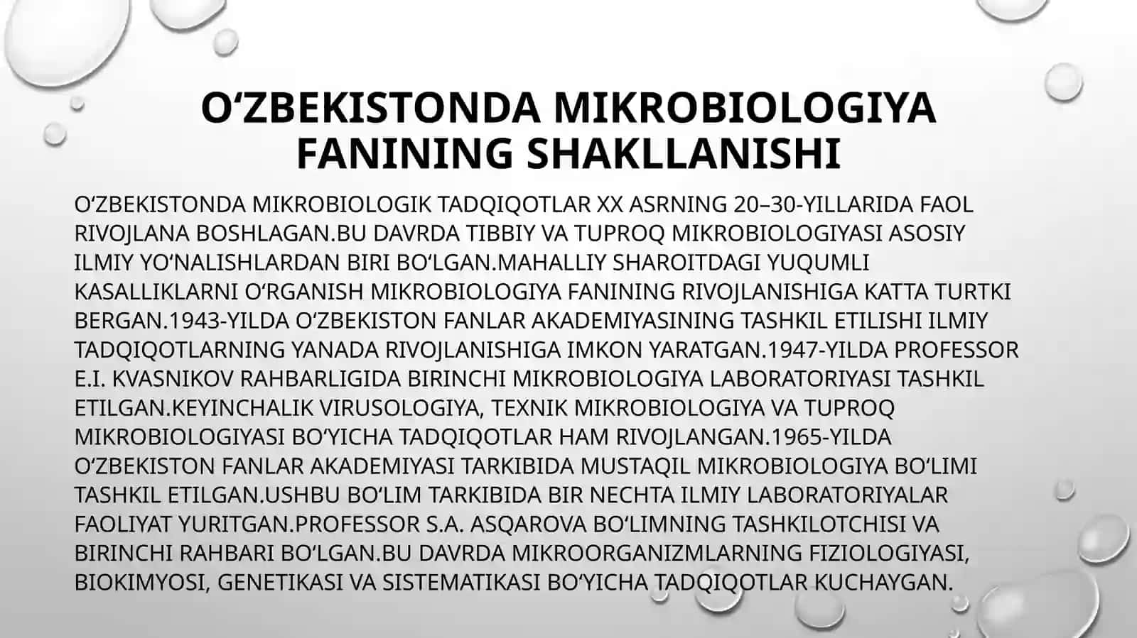 MIKROBIOLOGIYA, VIRUSOLOGIYA, IMMUNOLOGIYA, PARAZITOLOGIYA MODULINI RIVOJLANISHIGA HISSA QOʻSHGAN Oʻ 3