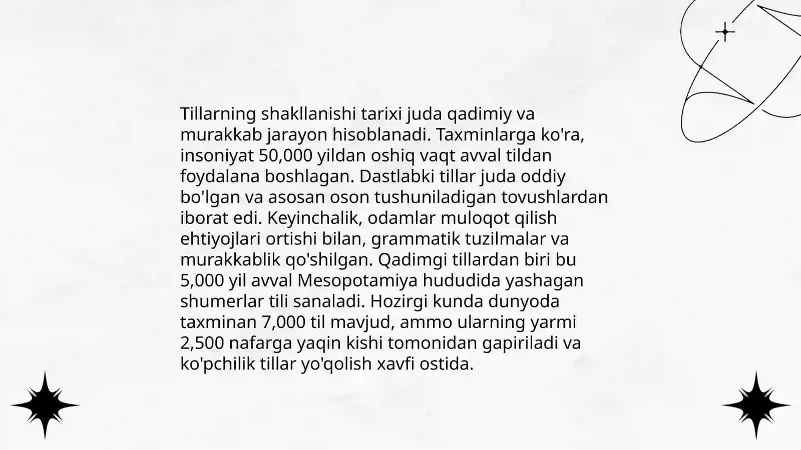 Tillarning shakllanishi va rivojlanishi. Dunyo tillari tavsifi va tillar tasnifi 3