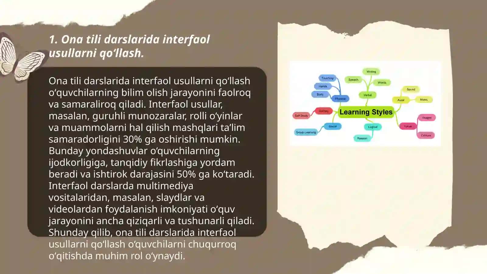 Ona tili darslarini tashkil etishda pedagogik texnologiyalarni qoʻllash yuzasidan taqdimot tayyorlash 3