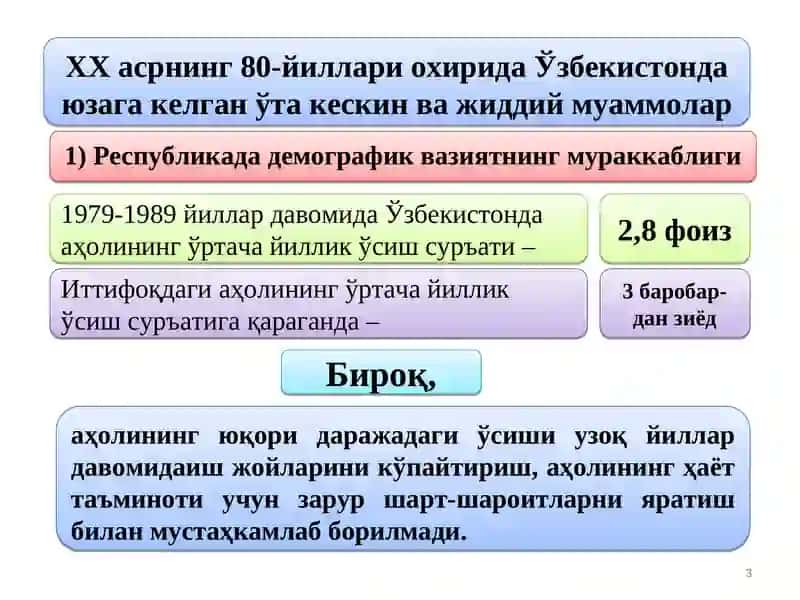 Mustaqillikka erishish arafasida O‘zbekistondagi ijtimoiy siyosiy jarayonlar 3