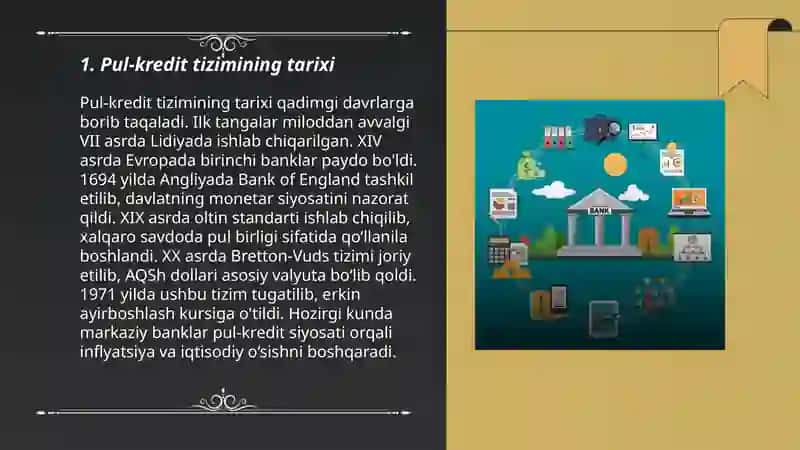 Pul-kredit tizimi.Banklar va ularning bozor iqtisodiyotidagi oʻrni 3