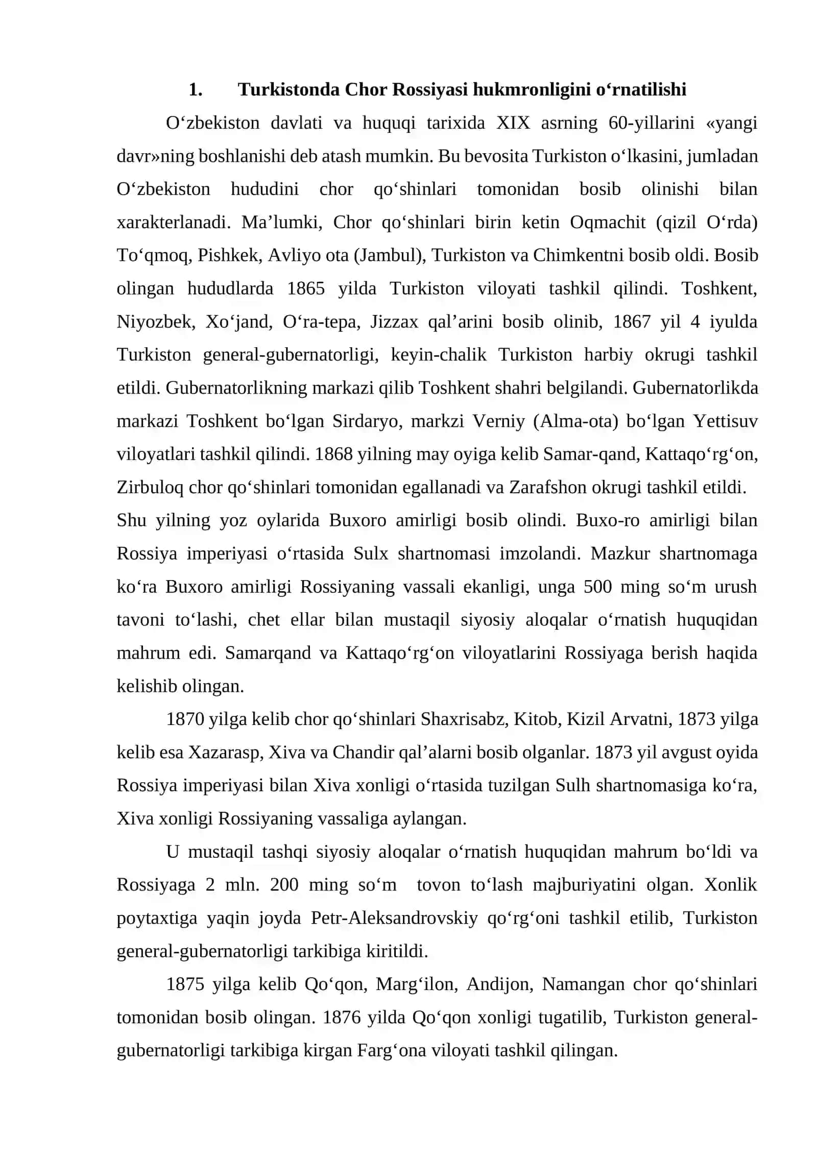 “Chor Rossiyasining O’zbekiston hududini egallashi” mavzusidagi Mustaqil ish 3