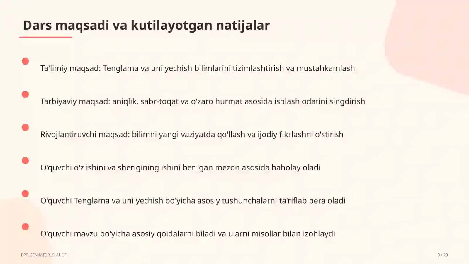 Tenglama va uni yechish (5-sinf) Matematika (5–6) — metodik birlashma uchun 3