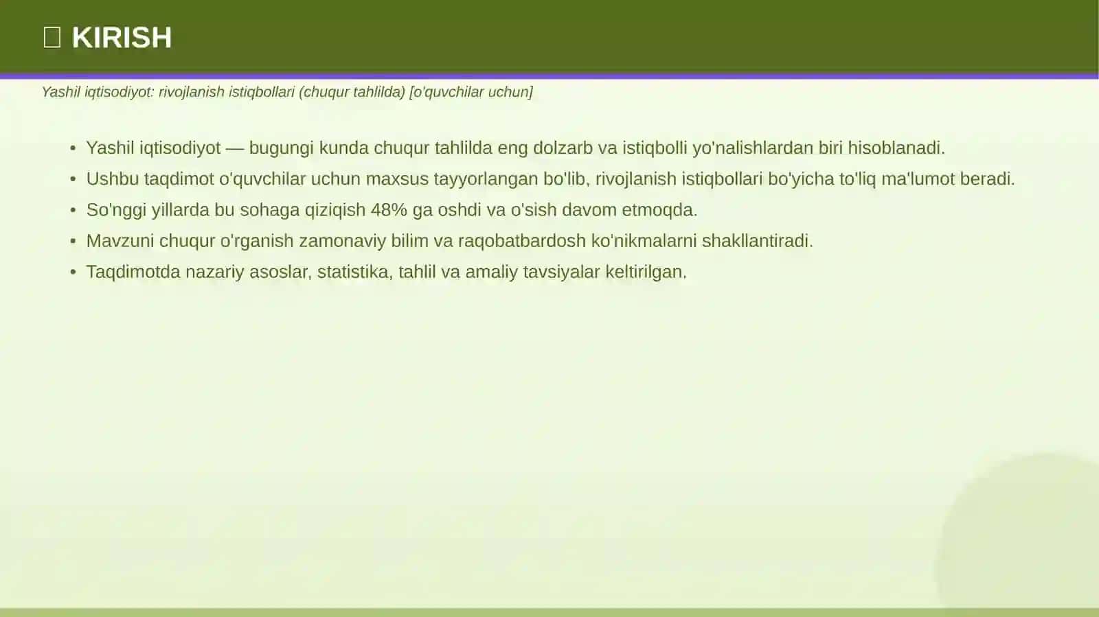 Yashil iqtisodiyot: rivojlanish istiqbollari (chuqur tahlilda) 3