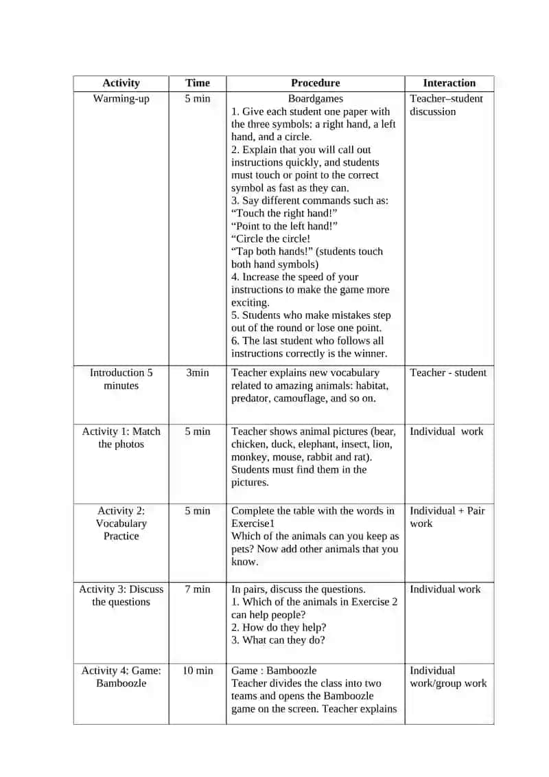 Lesson plan Amazing animals docx 3