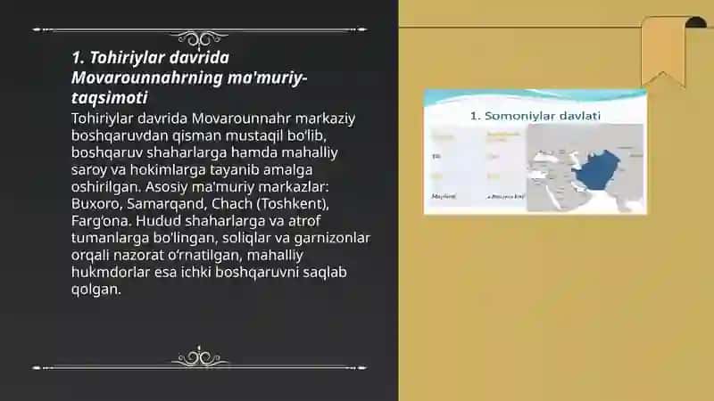 Tohiriylar, Somoniylar, Qoraxoniylar, G’aznaviylar, Saljuqiylar, Qoraxitoylar davritarixiy geografiyasi 3