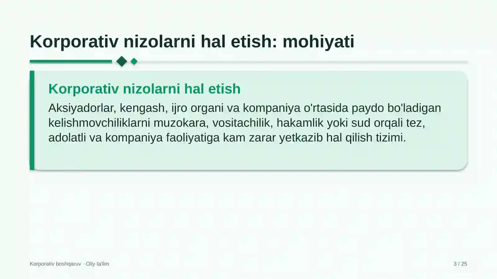 Korporativ boshqaruv · Oliy ta'lim 3
