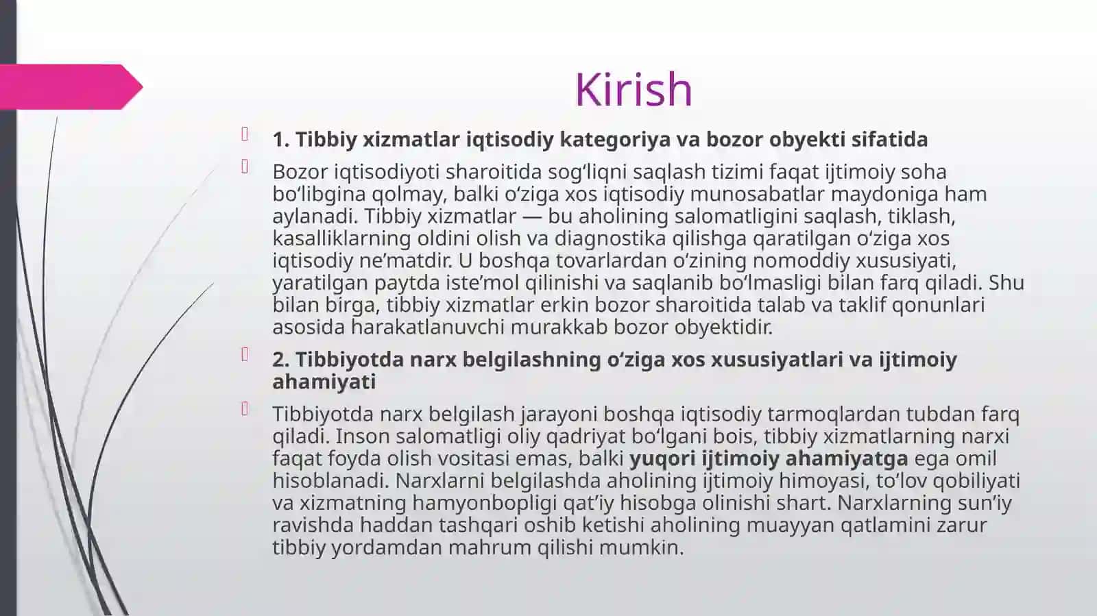 Tibbiyxizmatlarning narxlarini aniqlash usullari va narxlarni shakllantirish mexanizmi 3