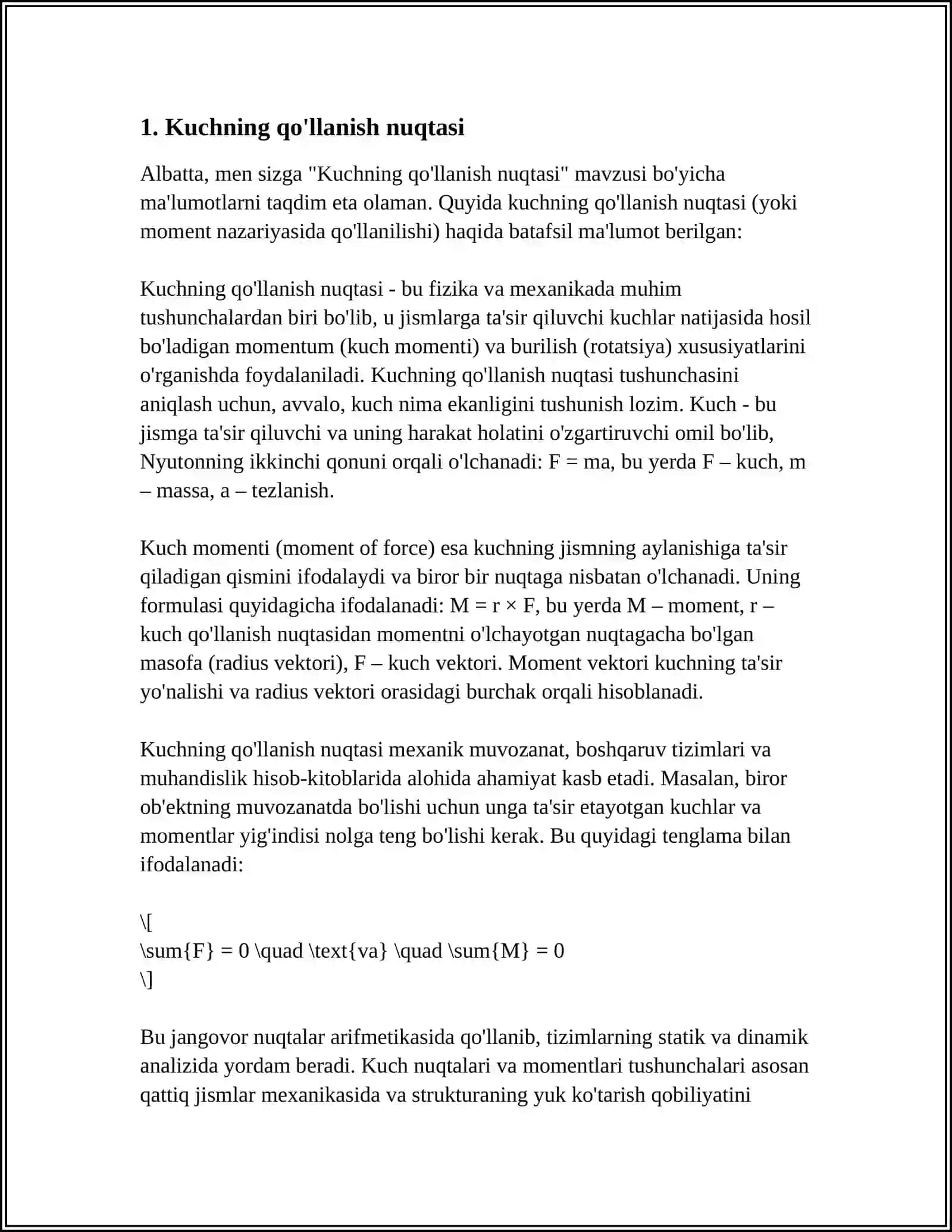 KUCHNING NUQTAGA NISBATAN MOMENTI.JUFT KUCH 3