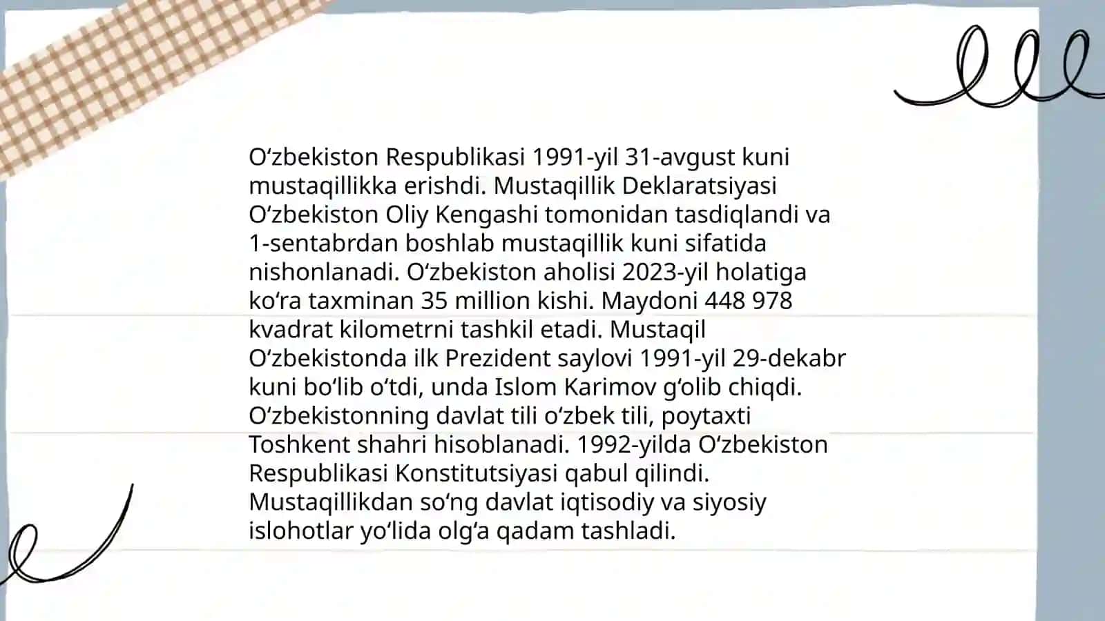 Mustaqil O'zbekiston Respublikasining tashkil topishi va uning tarixiy axamiyati 3