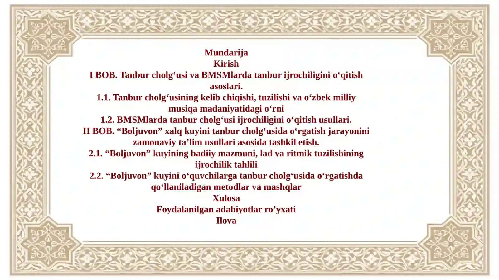 BMSM maktabi 3-sinf o‘quvchilariga O’zbek xalq kuyidan “Boljuvon” kuyini tanbur asbobida o‘rgatish yo‘llari 3