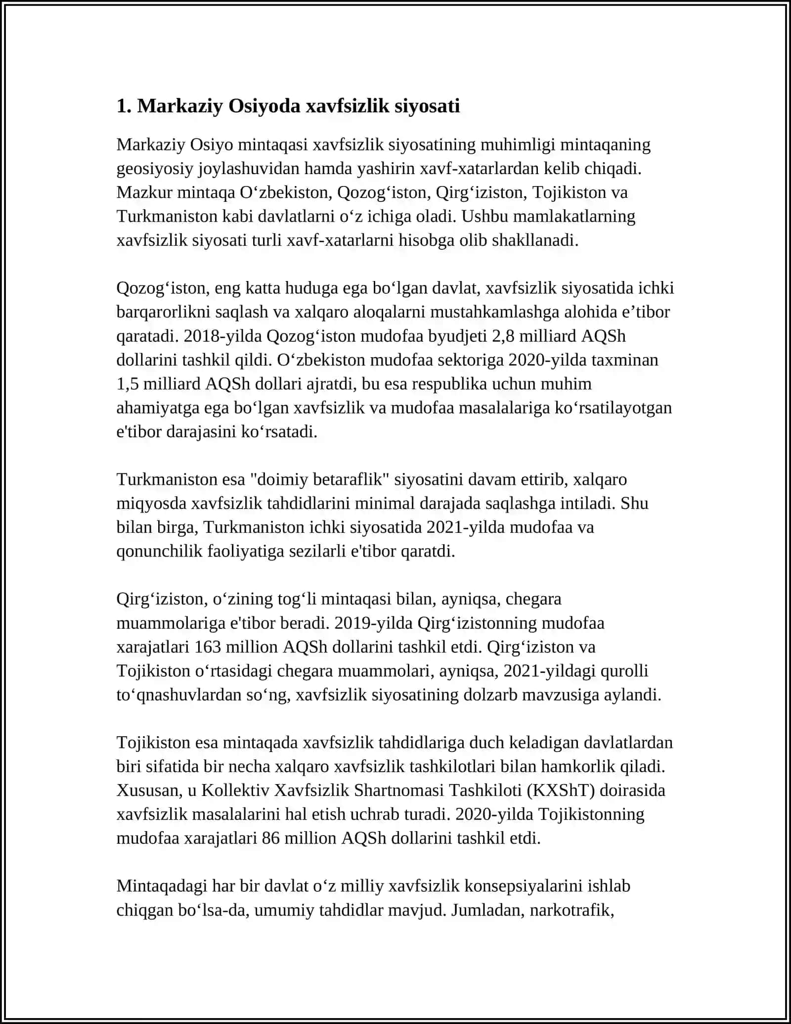 ÒZBEKISTONNING MARKAZIY OSIYODA TINCHLIK VA BARQARORLIKNI TA'MINLASHDAGI ÒRNI 3