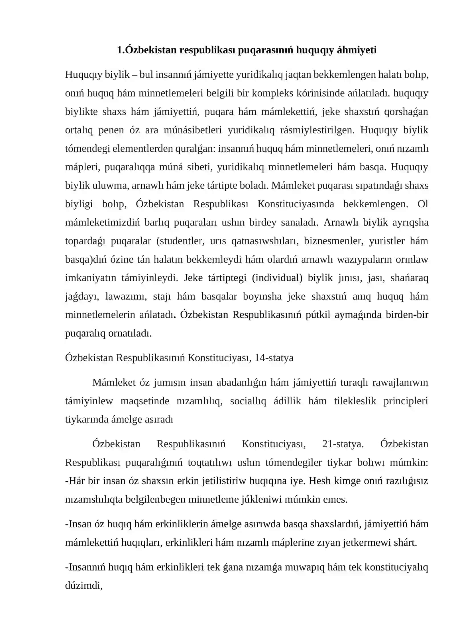 Ózbekistan Respublikası insan hám puqaralardıń huquqları hám erkinlikleri 3