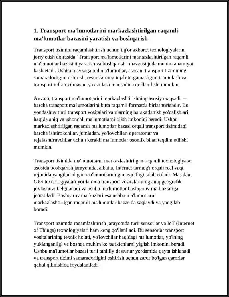 TRANSPORT TIZIMINI RAQAMLASHTIRISH UCHUN ILG'OR AXBOROT TEXNOLOGIYALARINI JORIY ETISH 3