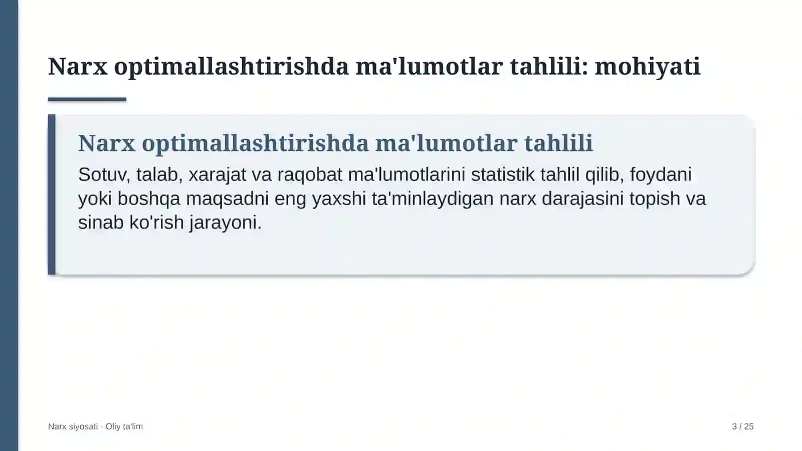 Narx siyosati · Oliy ta'lim 3