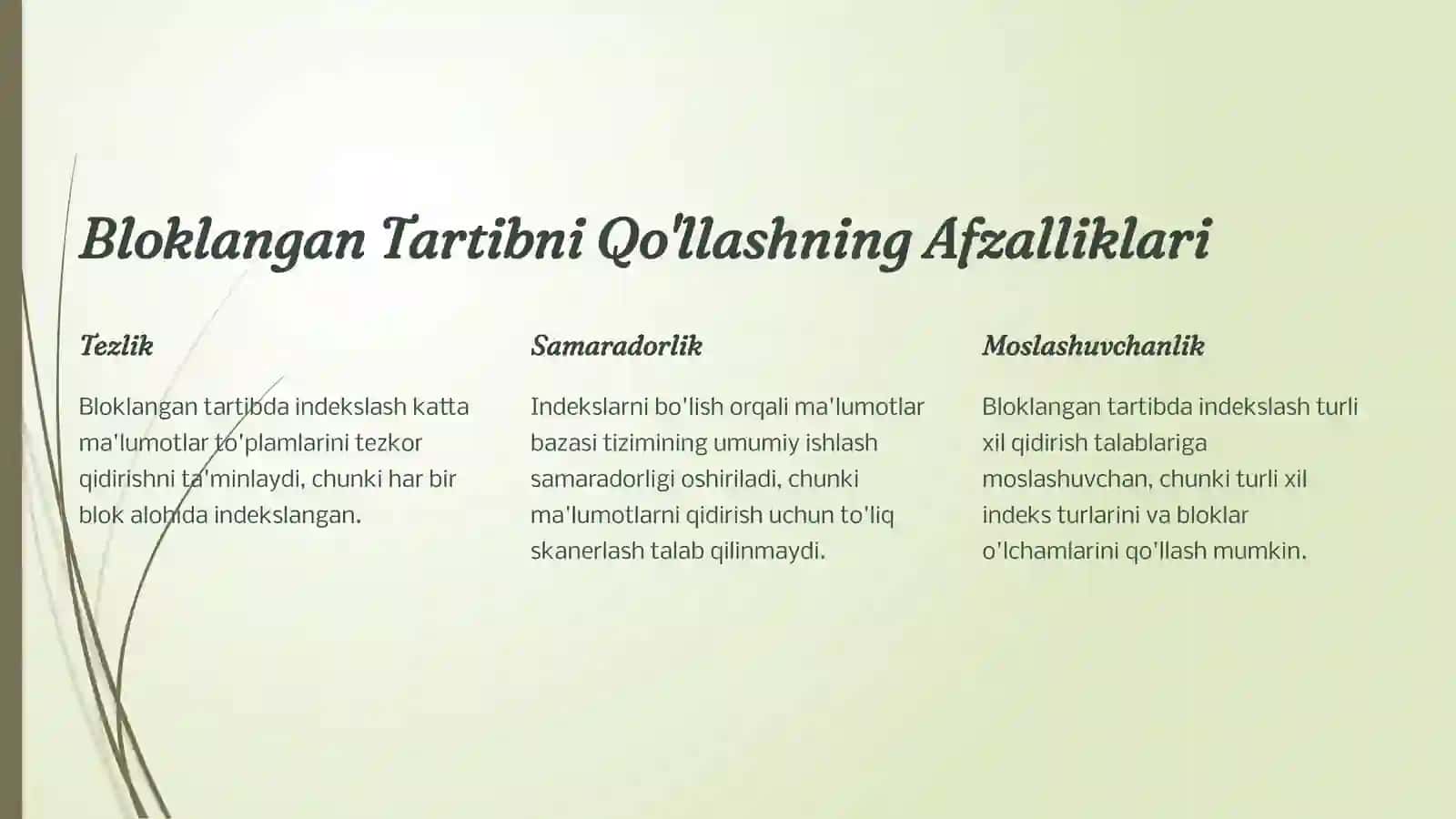 Bloklangan Tartib Asosida Indekslash 3