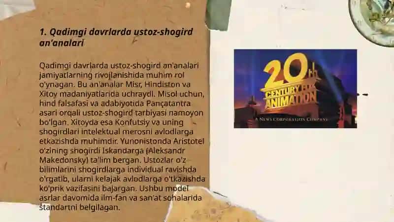 Eng qadimgi davrlarda XXI asrning boshigacha boʻlgan davrda oʻqituvchi- ustoz,shogird va ularning jamiyatdagi oʻrni, mahorati haqida pedagogik fikrlar Rahmonqulova Sabina 3