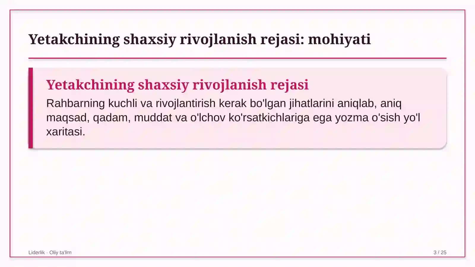 Endokrinologiya dispanserlarida yetakchining shaxsiy rivojlanish rejasi 3