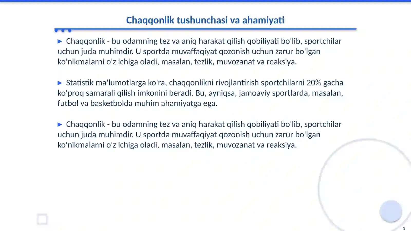 Chaqqonlikni rivojlantirish (mashqlari) 3