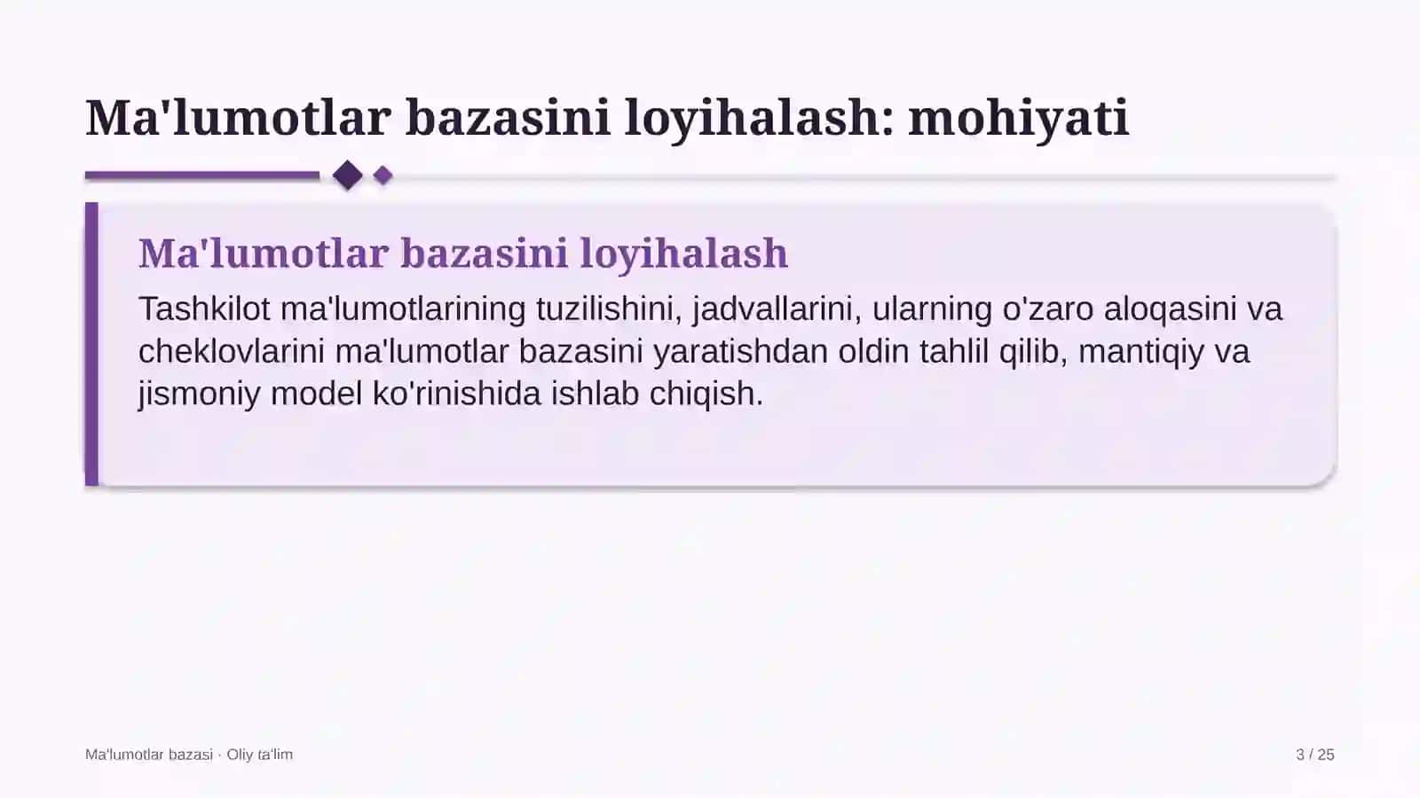 Sport maktablarida ma'lumotlar bazasini loyihalash 3