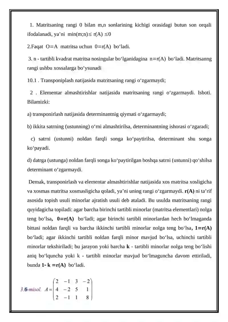 Matritsaning rangi 3
