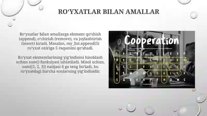 Ro'yxatlar bilan Amallar 3