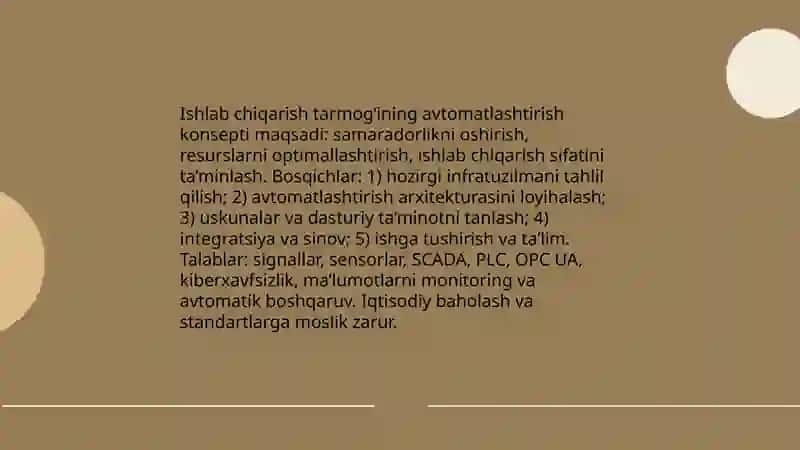 Ishlab chiqarish tarmoqlari va tizimlarini avtomatlashtirishning konseptual loyihasi 3