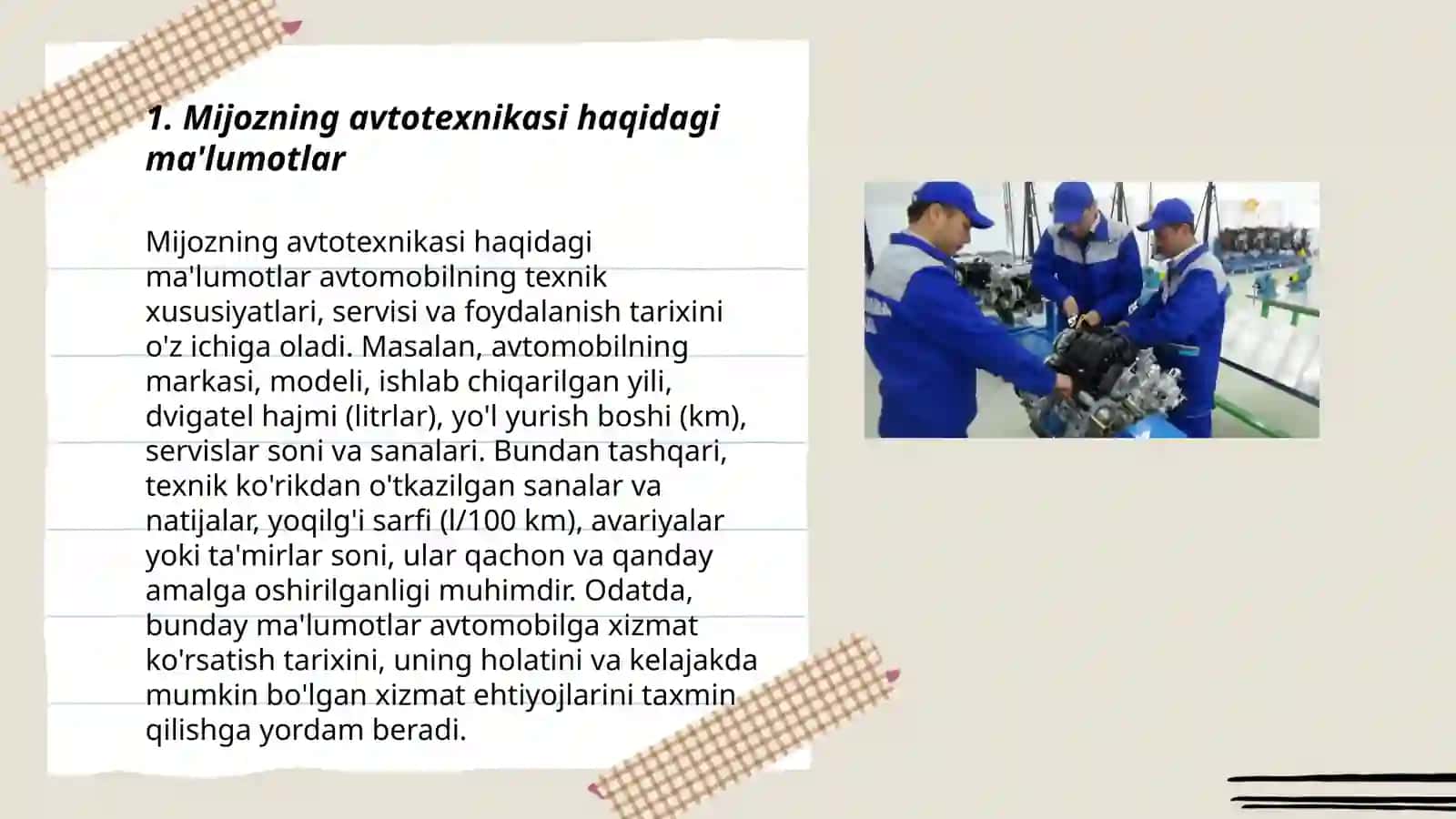 Texnik texnikalari ta'mirlashga qabul qilib olishda ishlab chiqiladigan va taqdim etiladigan hujjatlar ketma ketligi 3