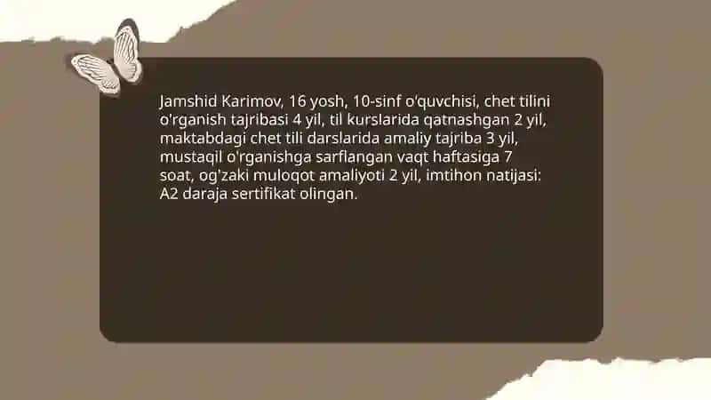 Chet tili o'rganuvchisi haqidagi batafsil yozma hisobot 3