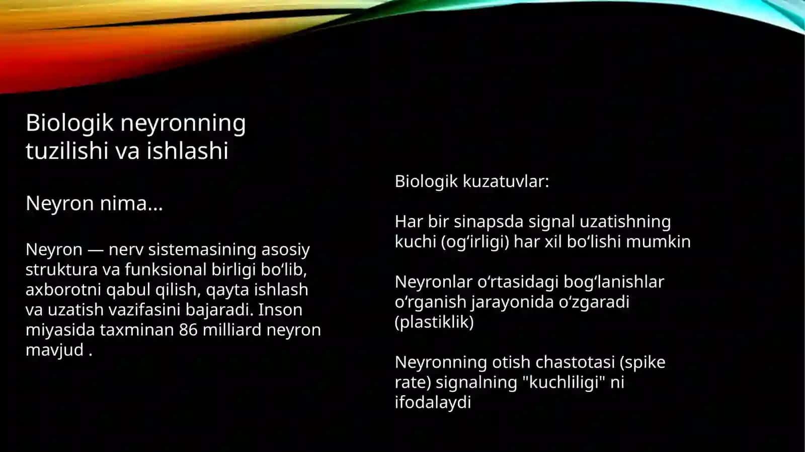 Biologik neyron va sun’iy neyron tarmoqlari 3