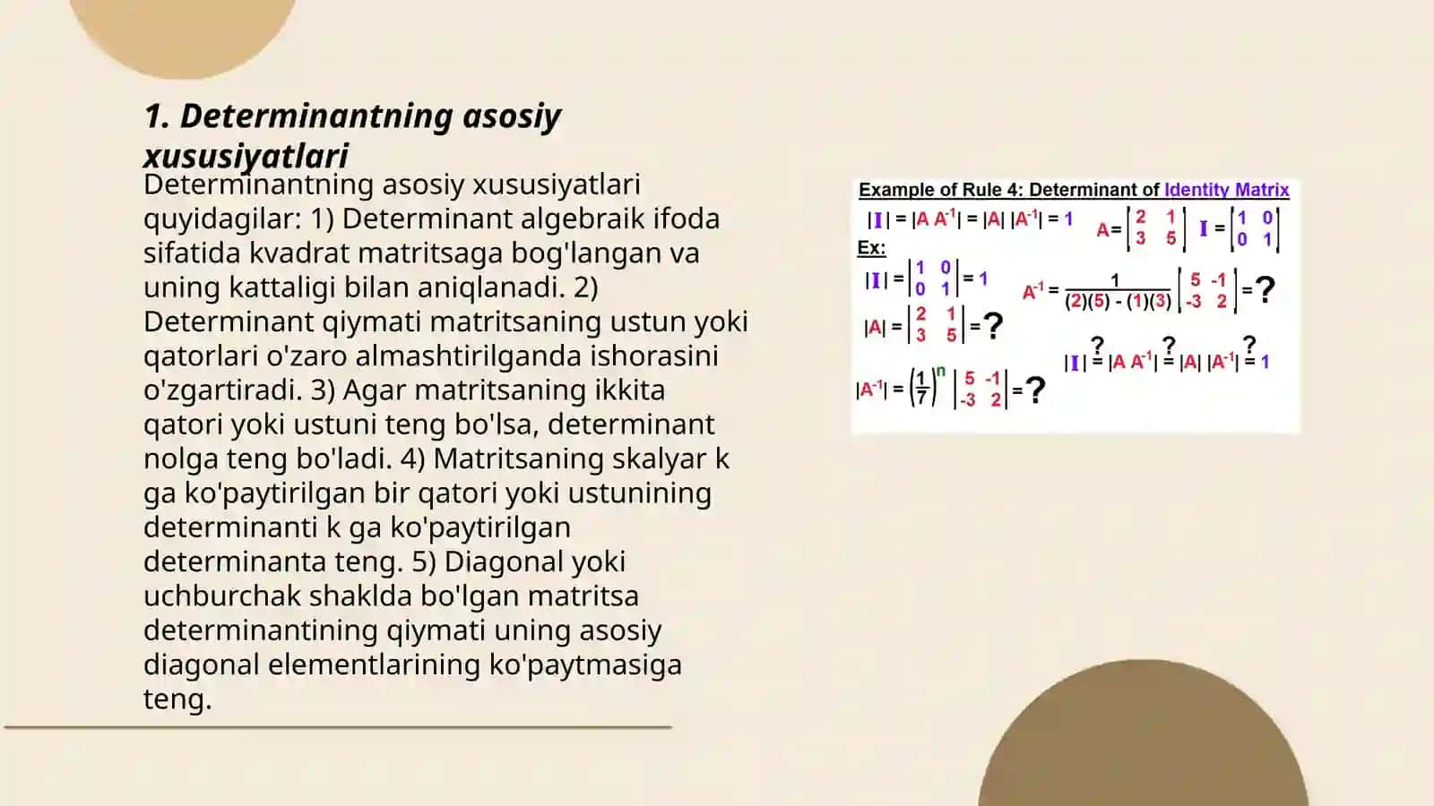 Determinant qasiyetleri 3