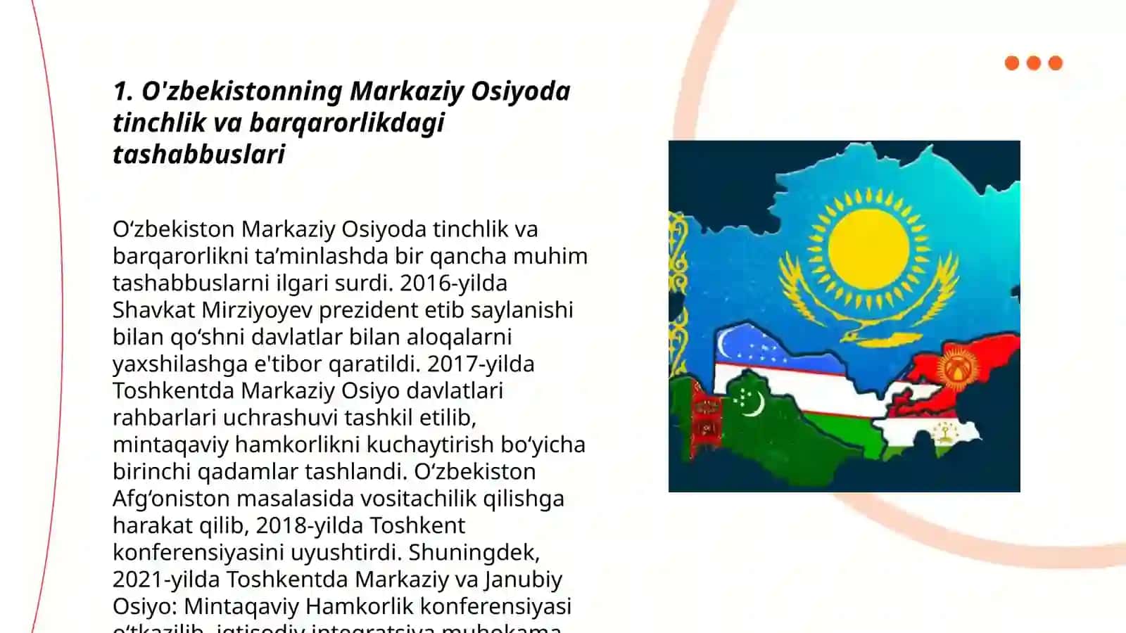 O'zbekistonning Markaziy Osiyoda tinchlik va barqarorlikni ta'minlashdagi o'rni Yusupova Saidabegim 3