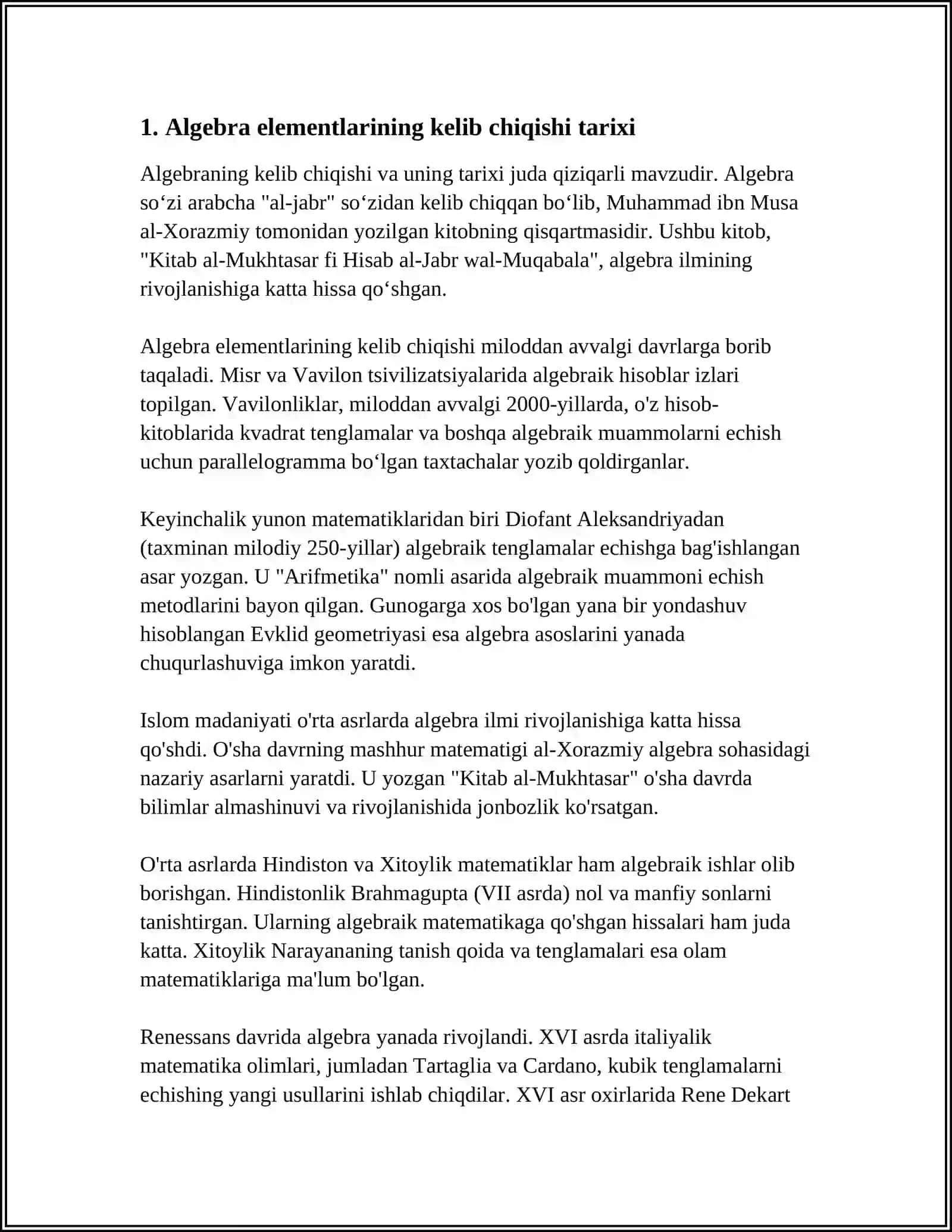 BOSHLANG'ICH SINF MATEMATIKA DARSLARIDA SINFDAN TASHQARI MASHG'ULOTLARDA ALGEBRA ELEMENTLARI MAVZUSI BO'YICHA TARIXIY MATERIALLARDAN FOYDALANISHNI OCHIB BERISH 3