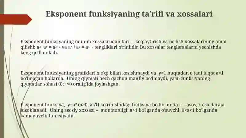 Koʻrsatgichli va logarifmik funksiyalar oʻqitish metodikasi 3
