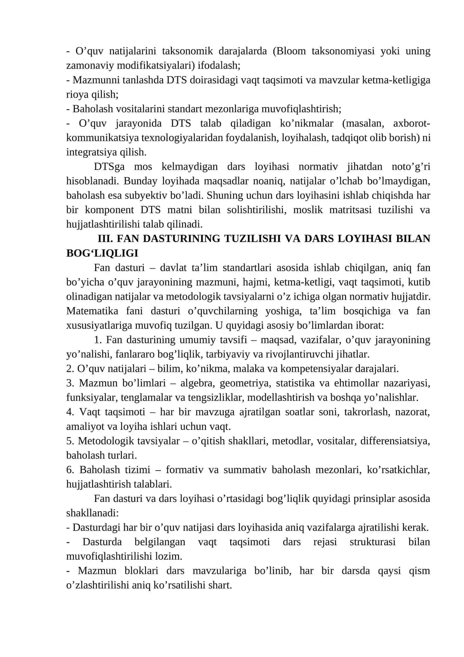 MATEMATIKA DARSINI LOYIHALASHTIRISH: DAVLAT TA’LIM STANDARTLARI VA FAN DASTURIGA MOS REJALASHTIRISH 3