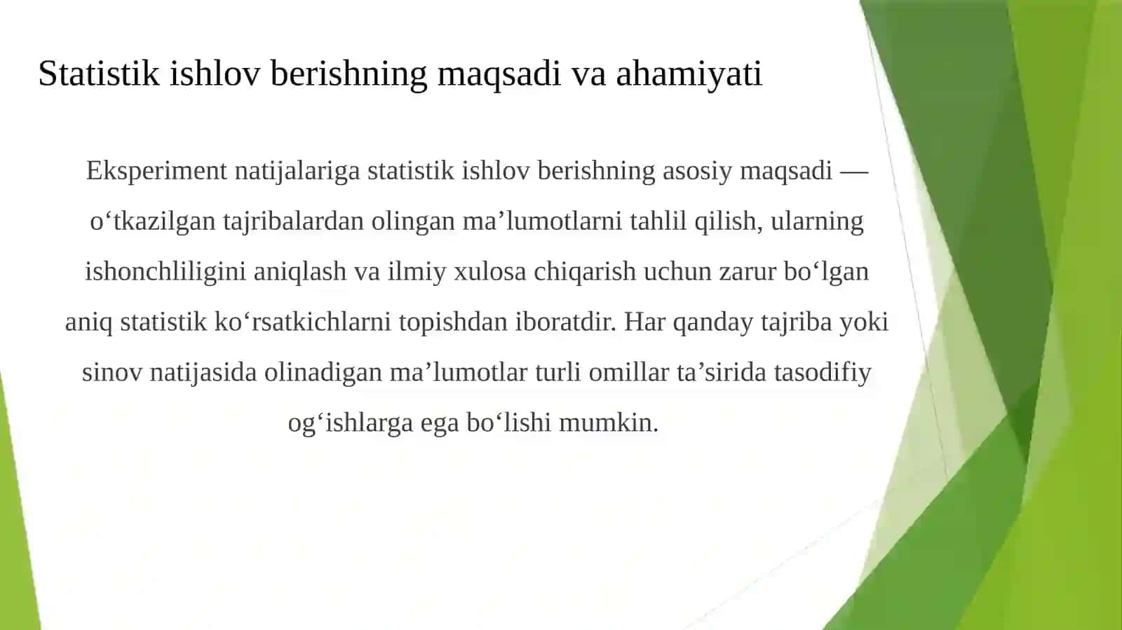 Eksperiment natijalariga statistik ishlov berish 3