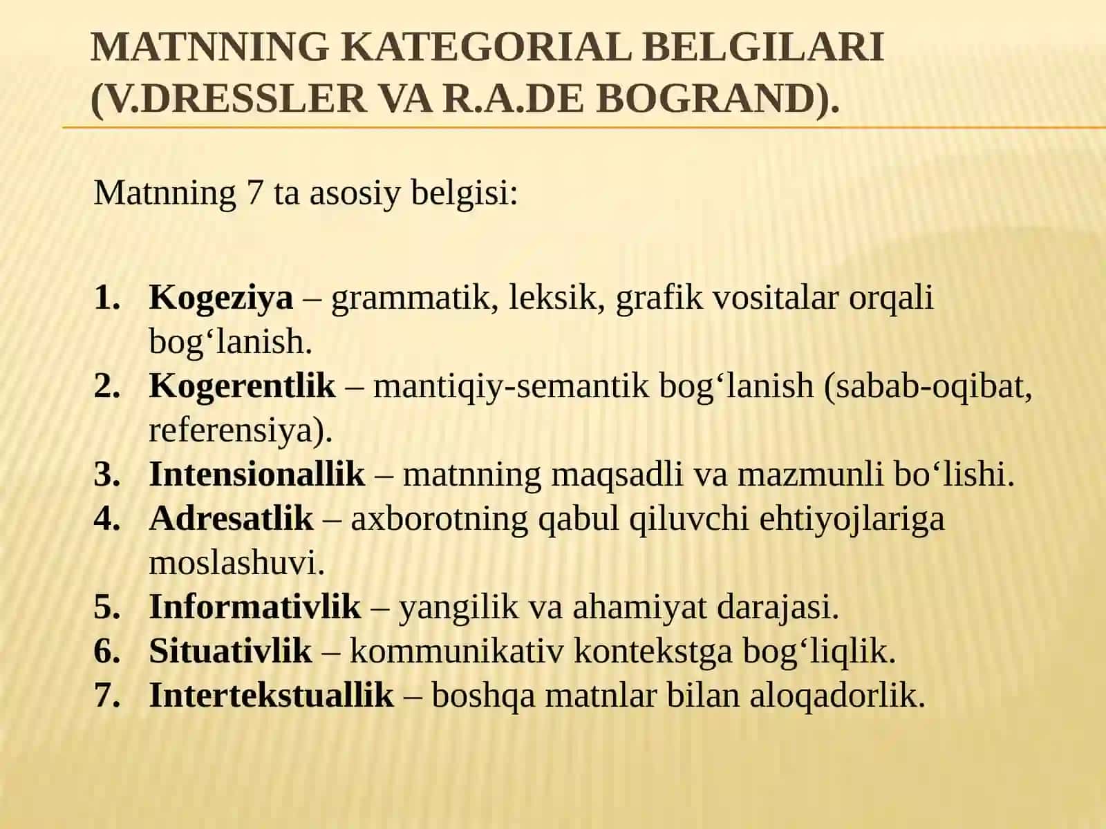 Matn va uning asosiy kategoriyalari. 3