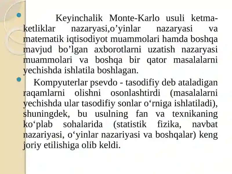 Monte-Karlo usuli 3