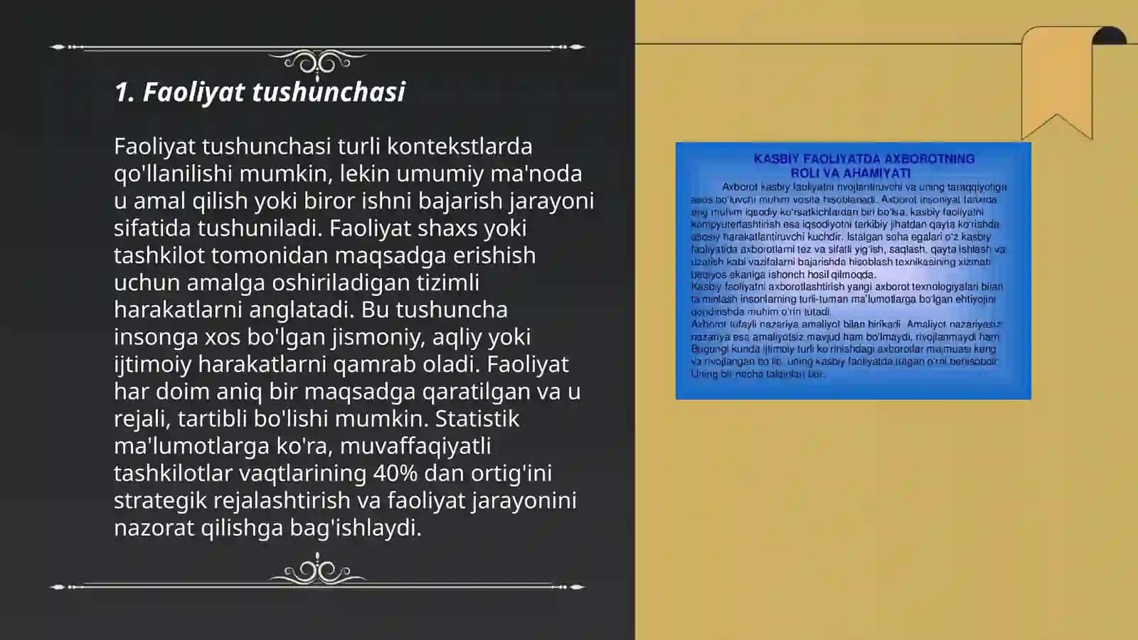 Faoliyat haqida tushuncha uning intiorizatsiyasi, tarkibi va turlari 3