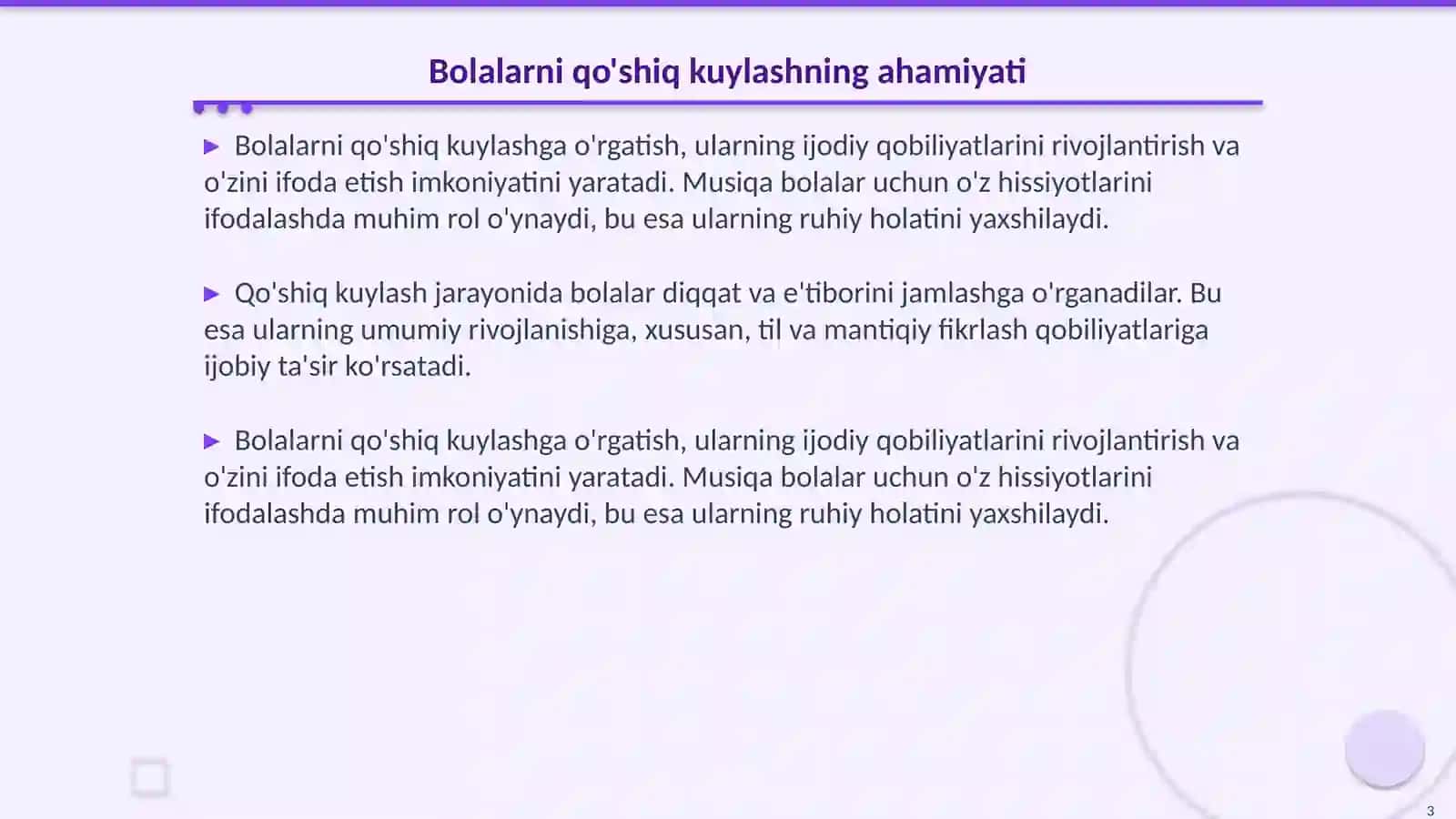 Bolalarni qo'shiq kuylashga o'rgatish 3