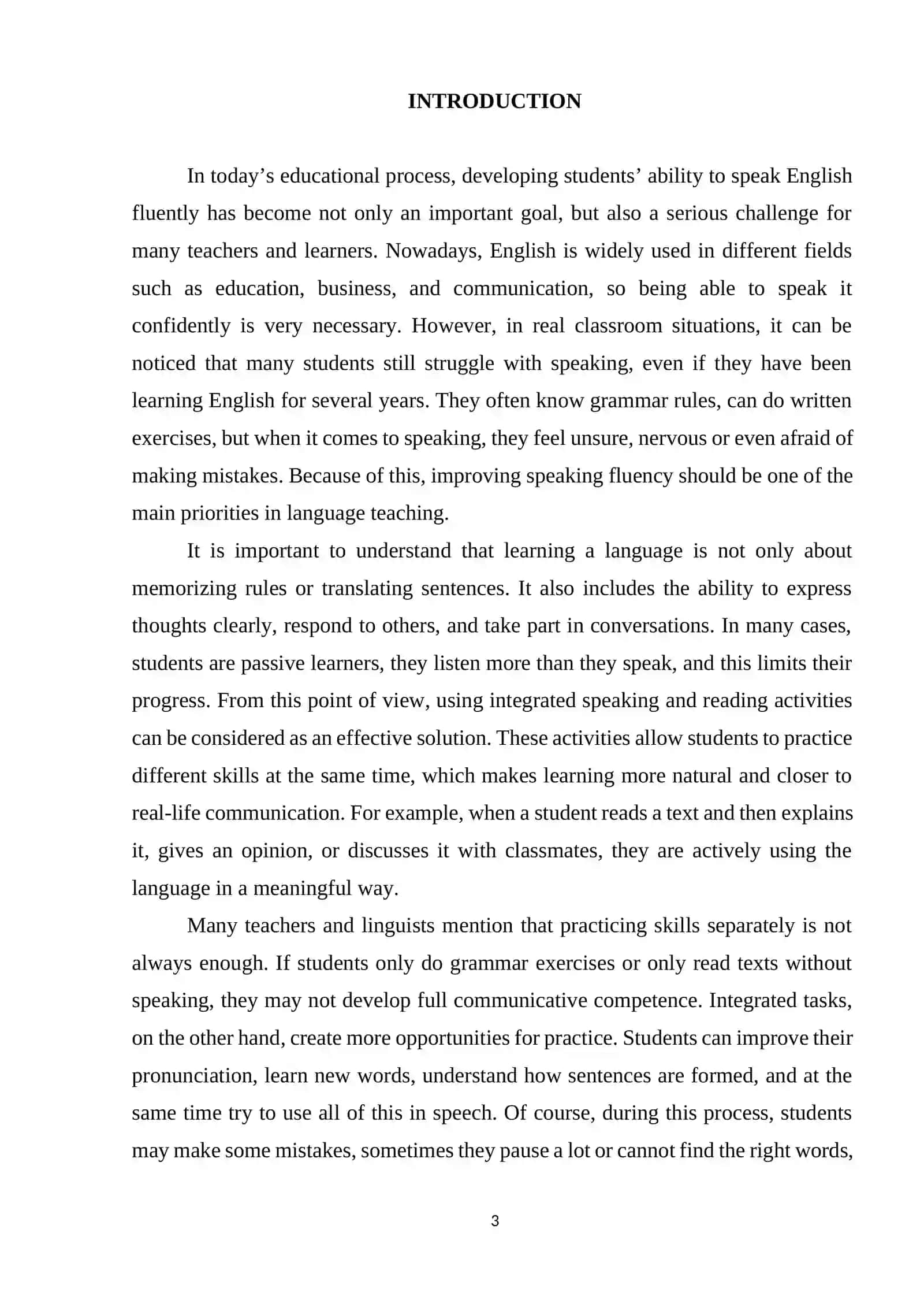 COURSE PAPER THEME: Developing Fluency Through Integrated Speaking and Reading Activities 3