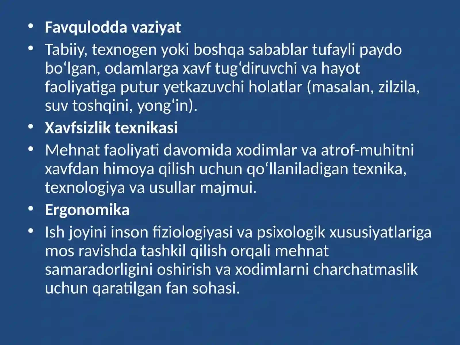 Hayot faoliyati xavfsizligi fanidan glosariy tuzish 3