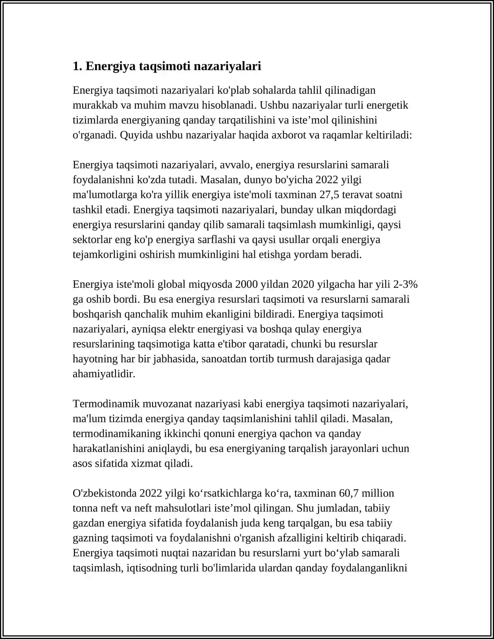 ENERGIYANI ERKINLIK DARAJALARI BO'YICHA TAQSIMLASH 3