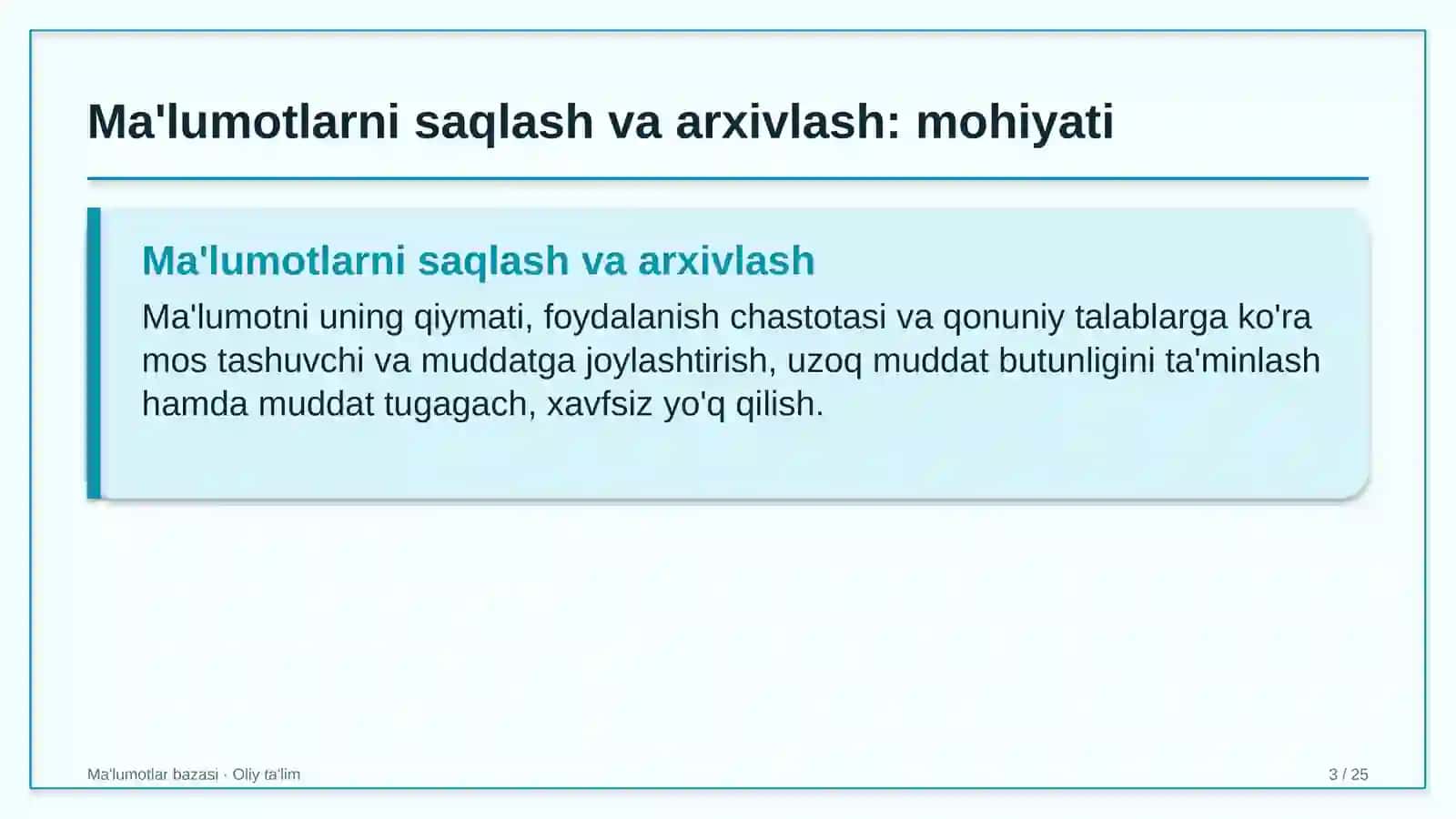 Ma'lumotlar bazasi · Oliy ta'lim 3