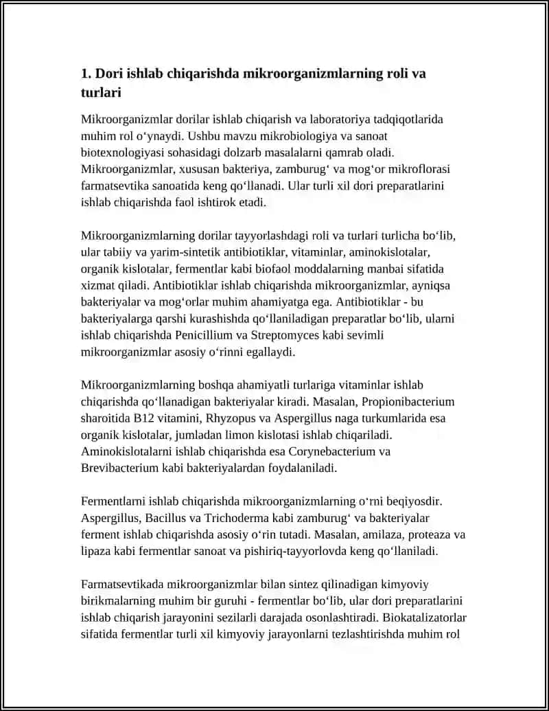 MIKROORGANIZMLARNI DORILAR ISHLAB CHIQARISHDA VA LABORATORI- YATADQIQOTLARIDA ISHLATILISHI 3