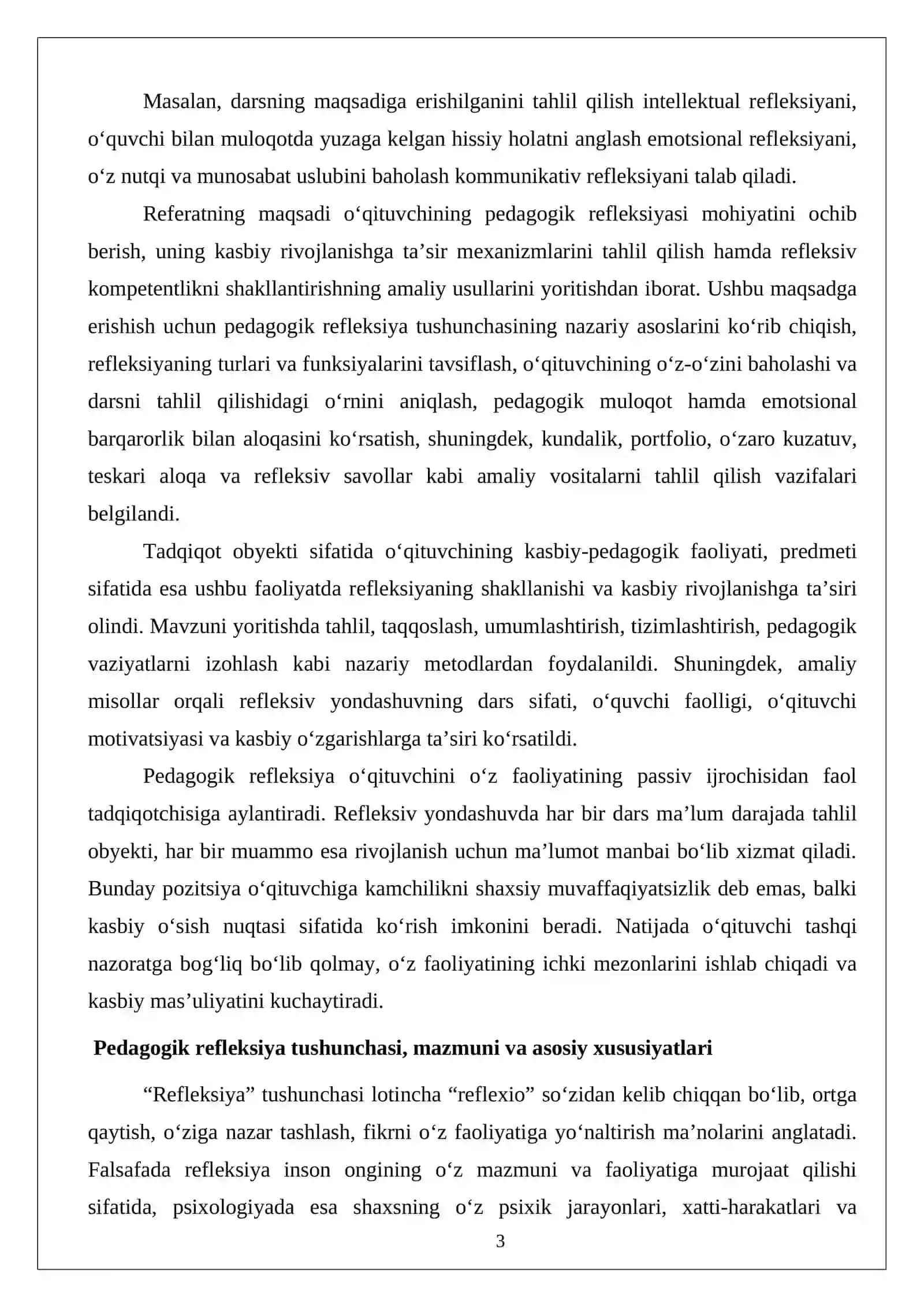 O‘qituvchining pedagogik refleksiyasi va kasbiy rivojlanishdagi o‘rni 3
