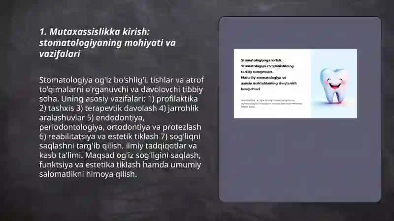 Mutaxasislikka kirish. Stomatologiya rivojlanishining tarixiy bosqichlari. Mahalliy stomatologiyaning rivojlanish bosqichlari va maktablari 3