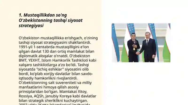Mustaqillik yillarida O'zbekistonning xalqaro hamkorlik aloqalari 3