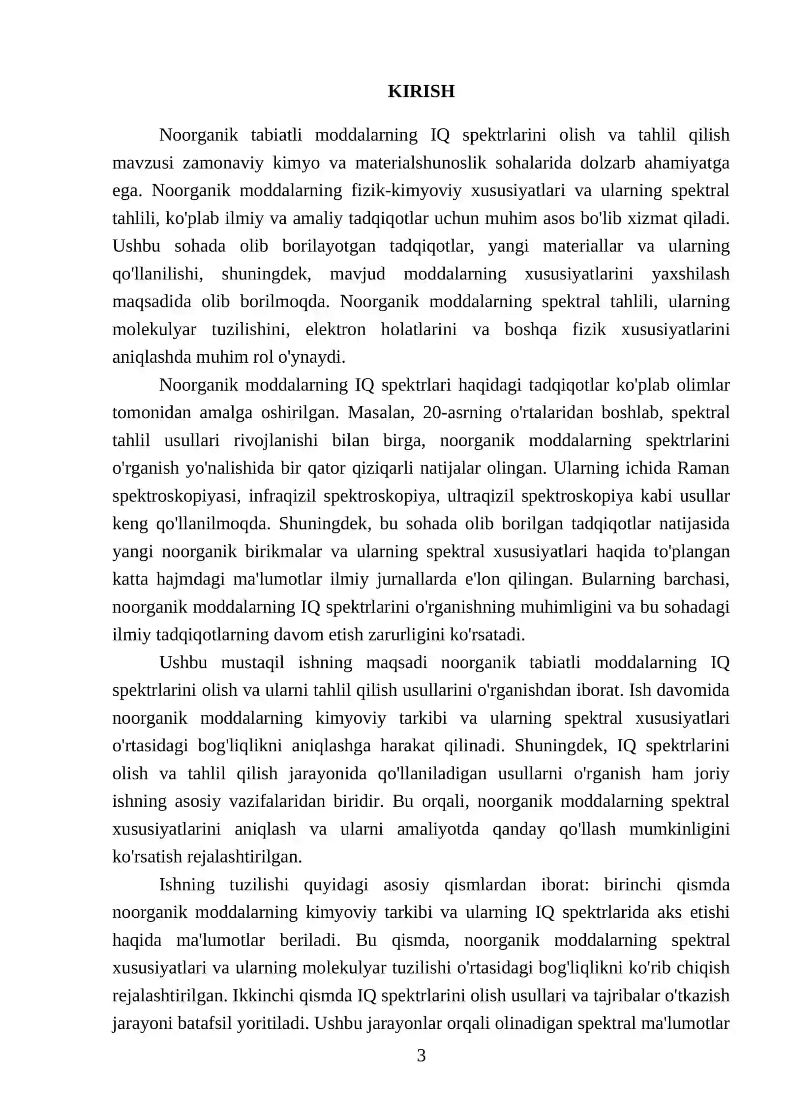 Noorganik tabiatli moddalarning IQ spektrlarini olish va tahlil qilish 3
