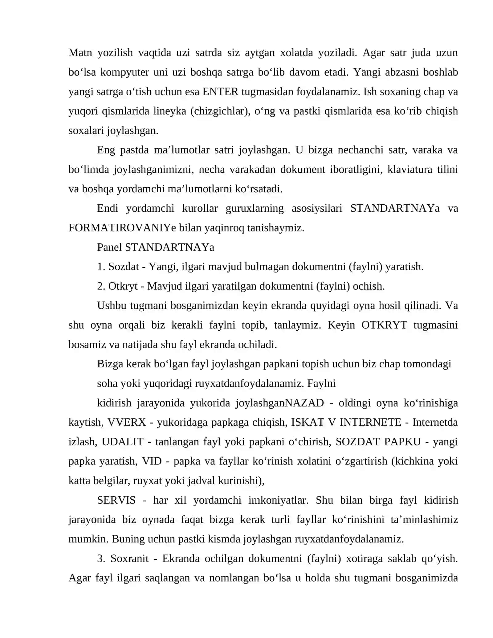 Matn muharrirlari. Word matn muharriri 3